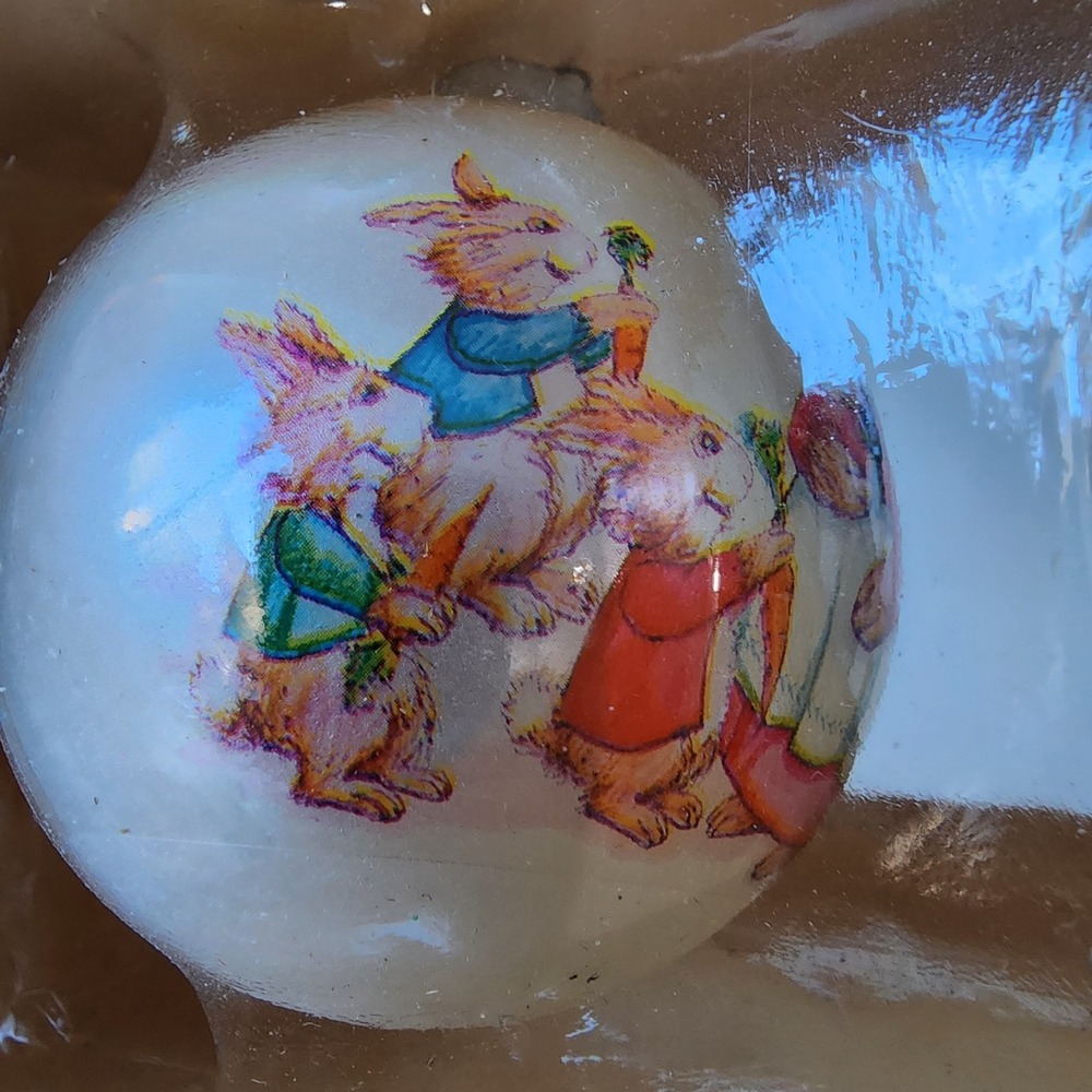 Bunnykins Christmas Ornaments Beatrix Potter Bed Fireplace Rabbits Glass Vintage - Picture 2 of 14
